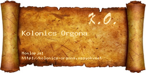 Kolonics Orgona névjegykártya